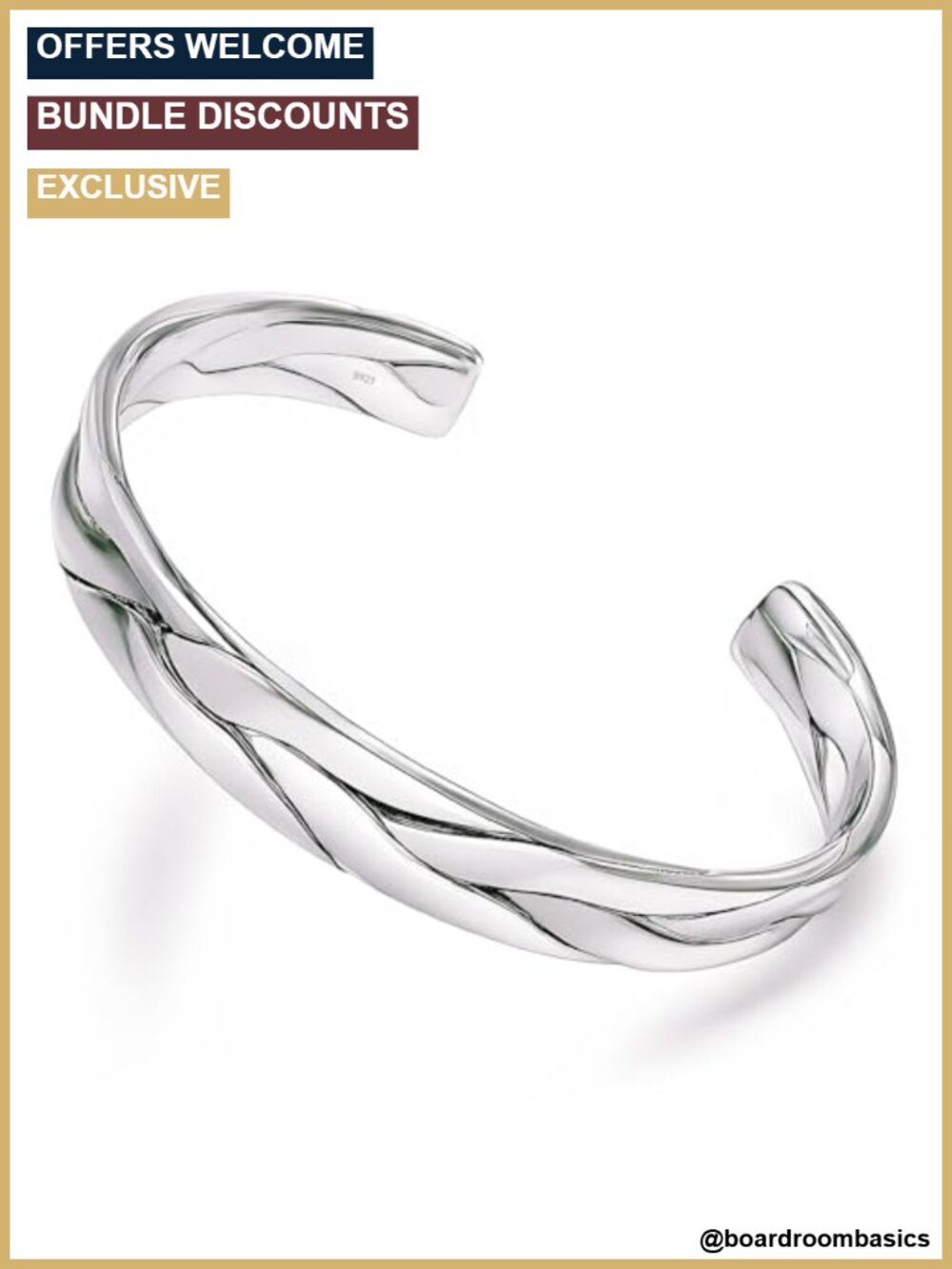 925 Sterling Silver Woven Cuff Bracelet Open Bangle